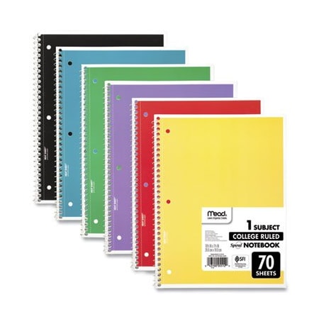 Mead Products NOTEBOOK, 70SHTS, AST, 6PK 73065